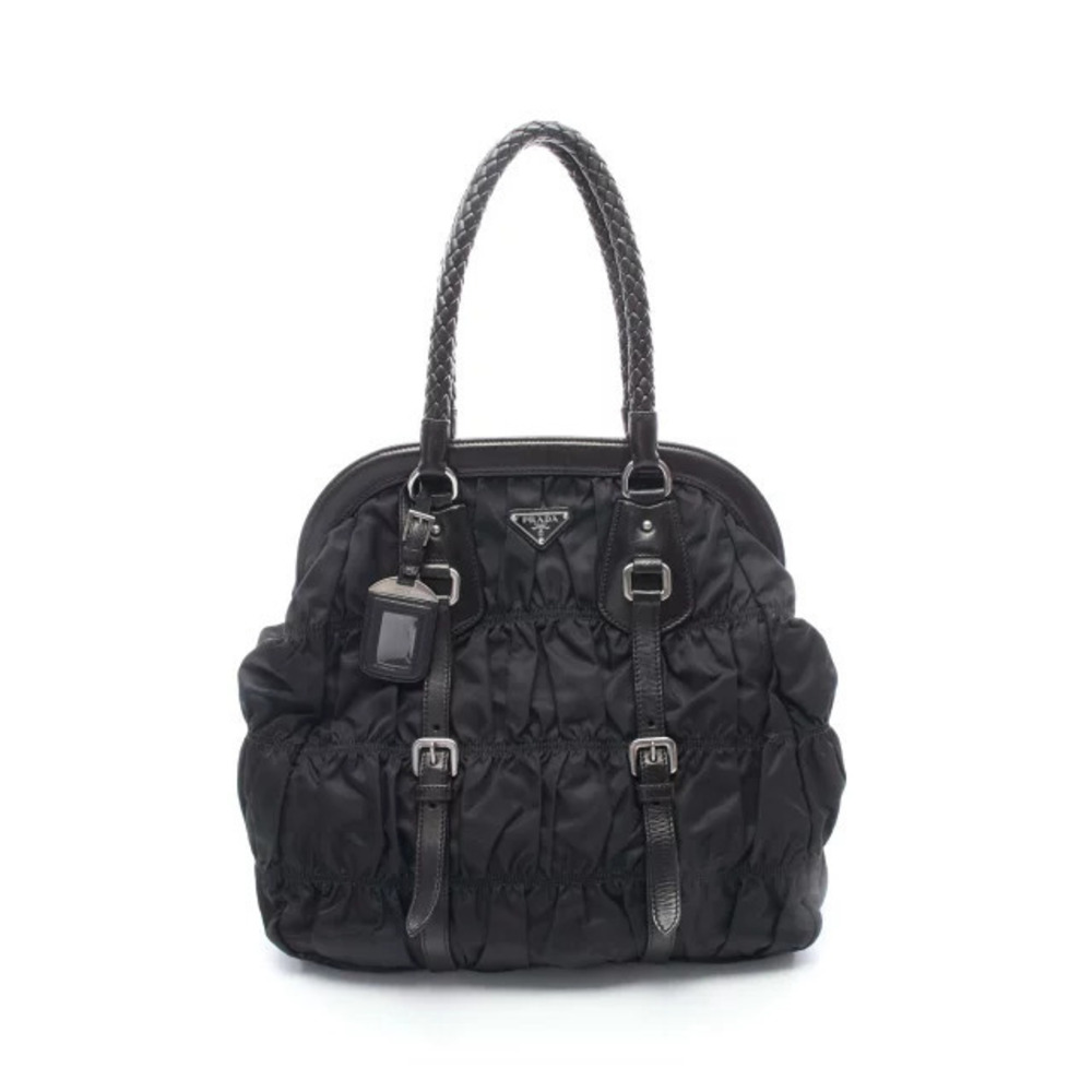 Prada Gathered Tote Bag Leather Black